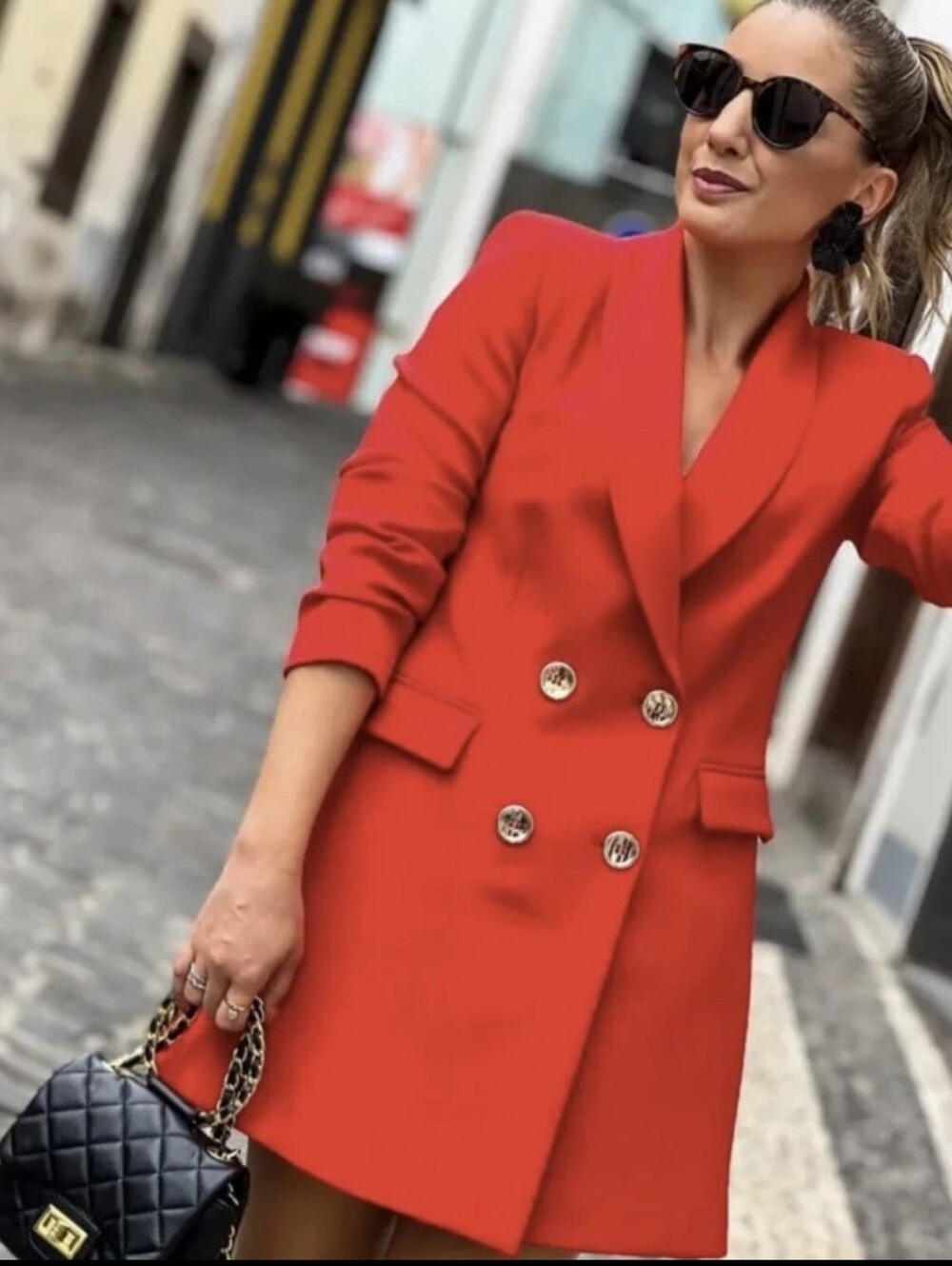 Zara Red Double Breasted Blazer Fitted Small